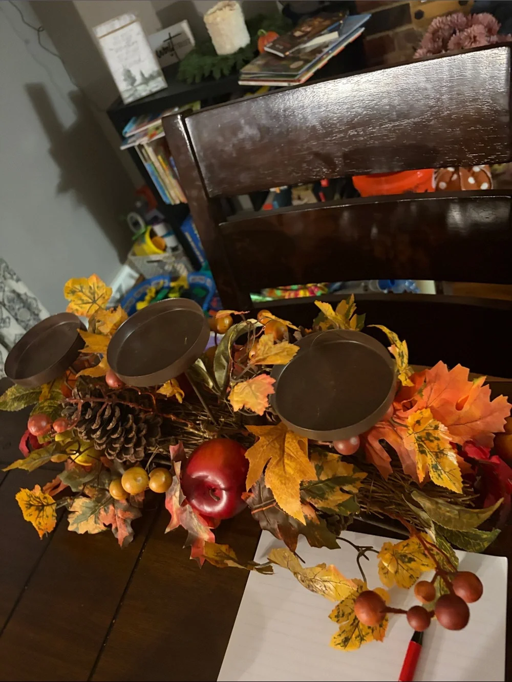 Autumn Harvest Faux Foliage Candle Centerpiece - Brown